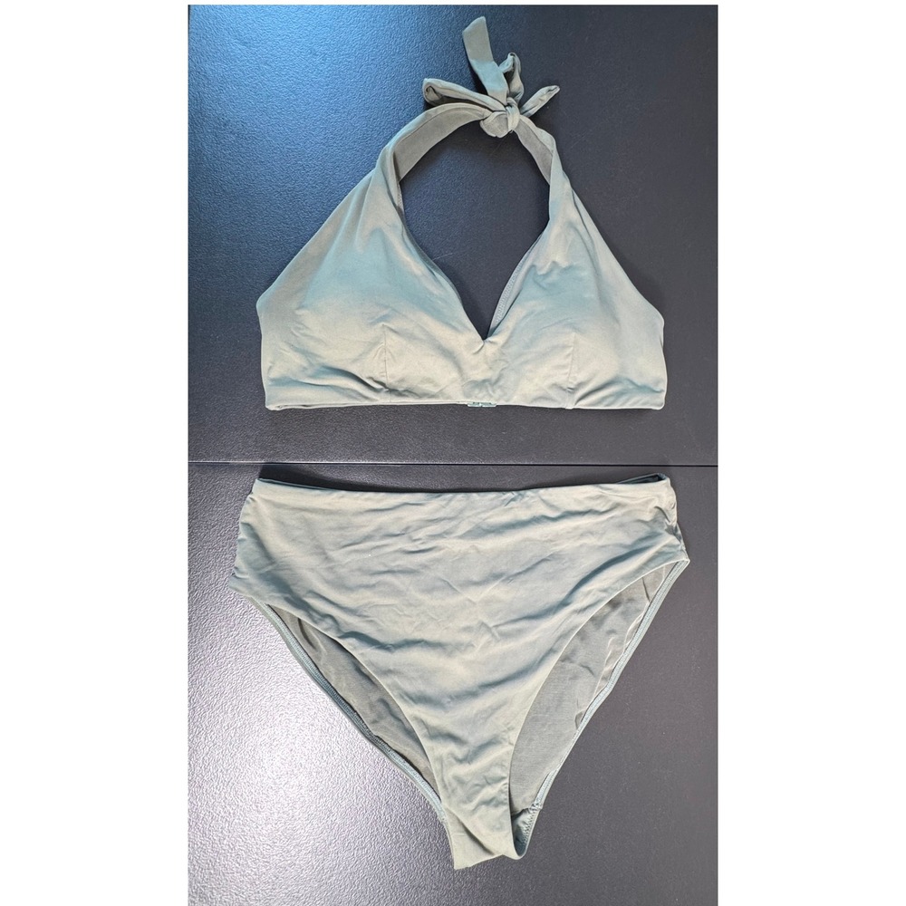 Sea Level Swim Bikini Set Halter Top High Waist Bottom Sage‎ Green Size 10